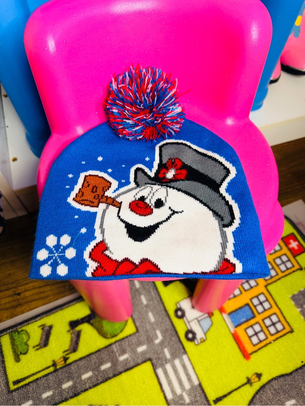 Blue Frosty The  Snowman Pom Beanie Hat